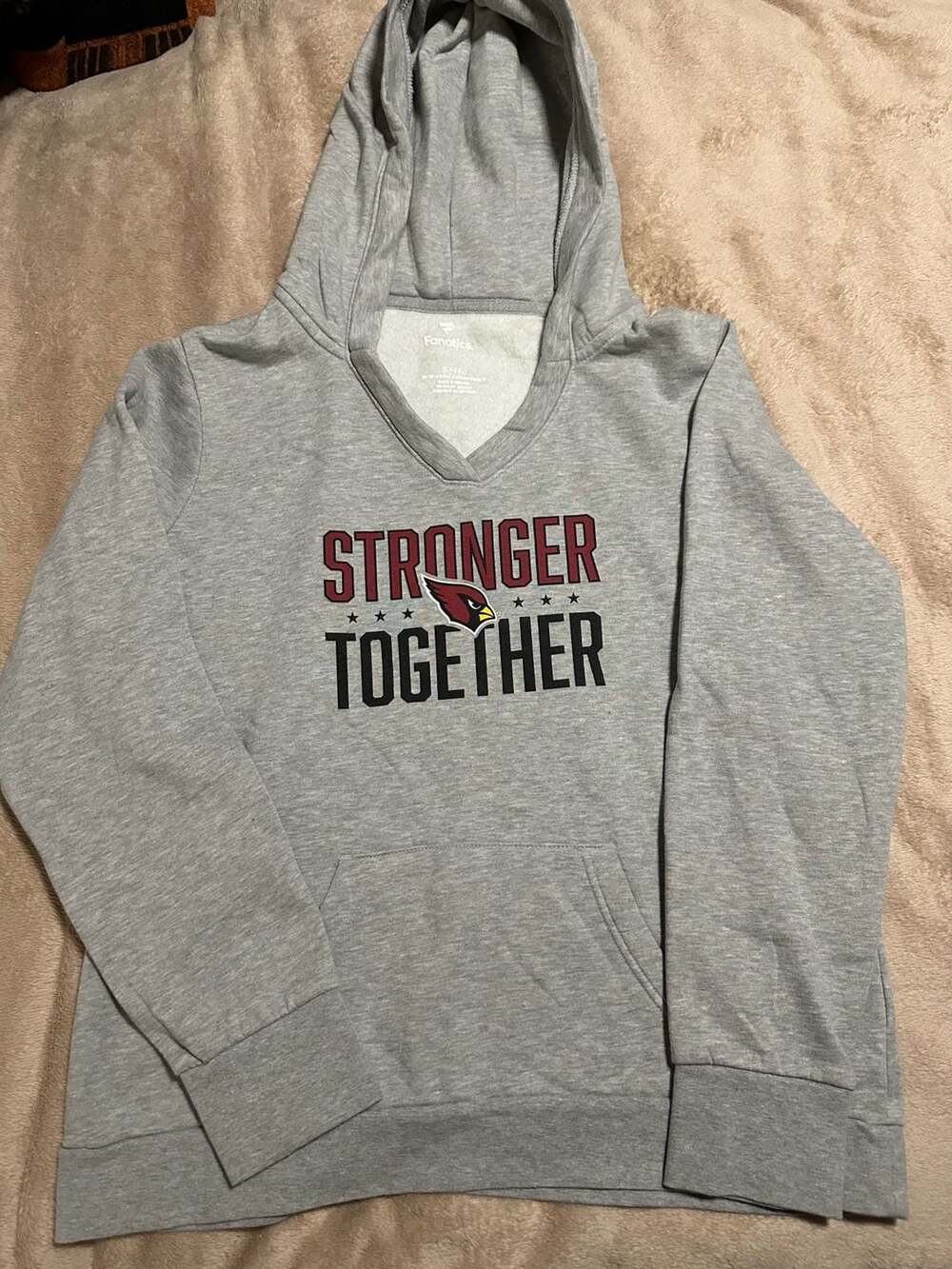 Fanatics Women's Arizona Cardinals Stronger Together Gray V-Neck Hoodie, XL
